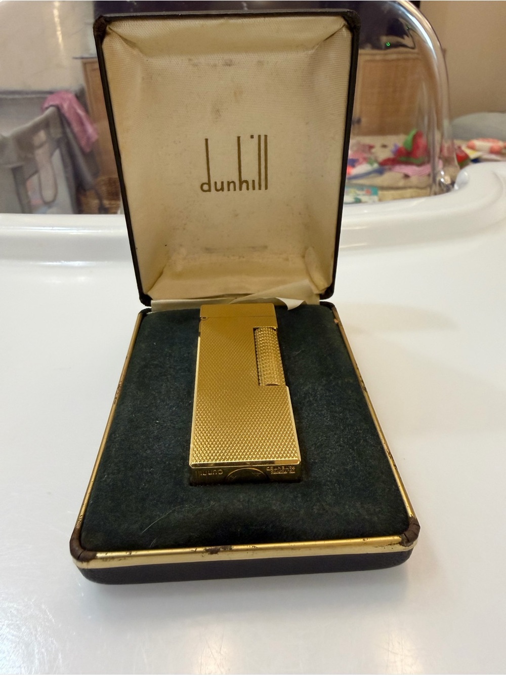 Vintage Dunhill Rollagas Gold Plated Lighter - Barley Pattern - Swiss Made